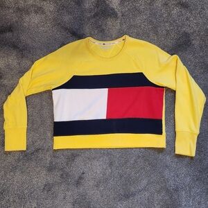 Tommy Hilfiger Yellow Colorblocked Cropped Sweatshirt